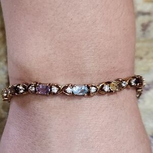 925 Sterling Silver Vermeil gemstone Tennis Bracelet 7.5" stamped